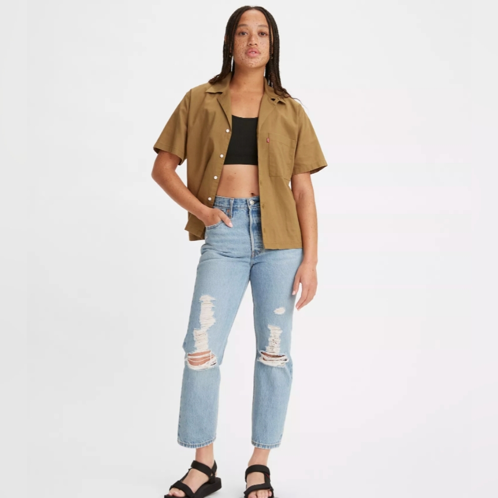 Levi's Premium 501 Cropped High Rise Button Fly Distressed Jean  31 x 26